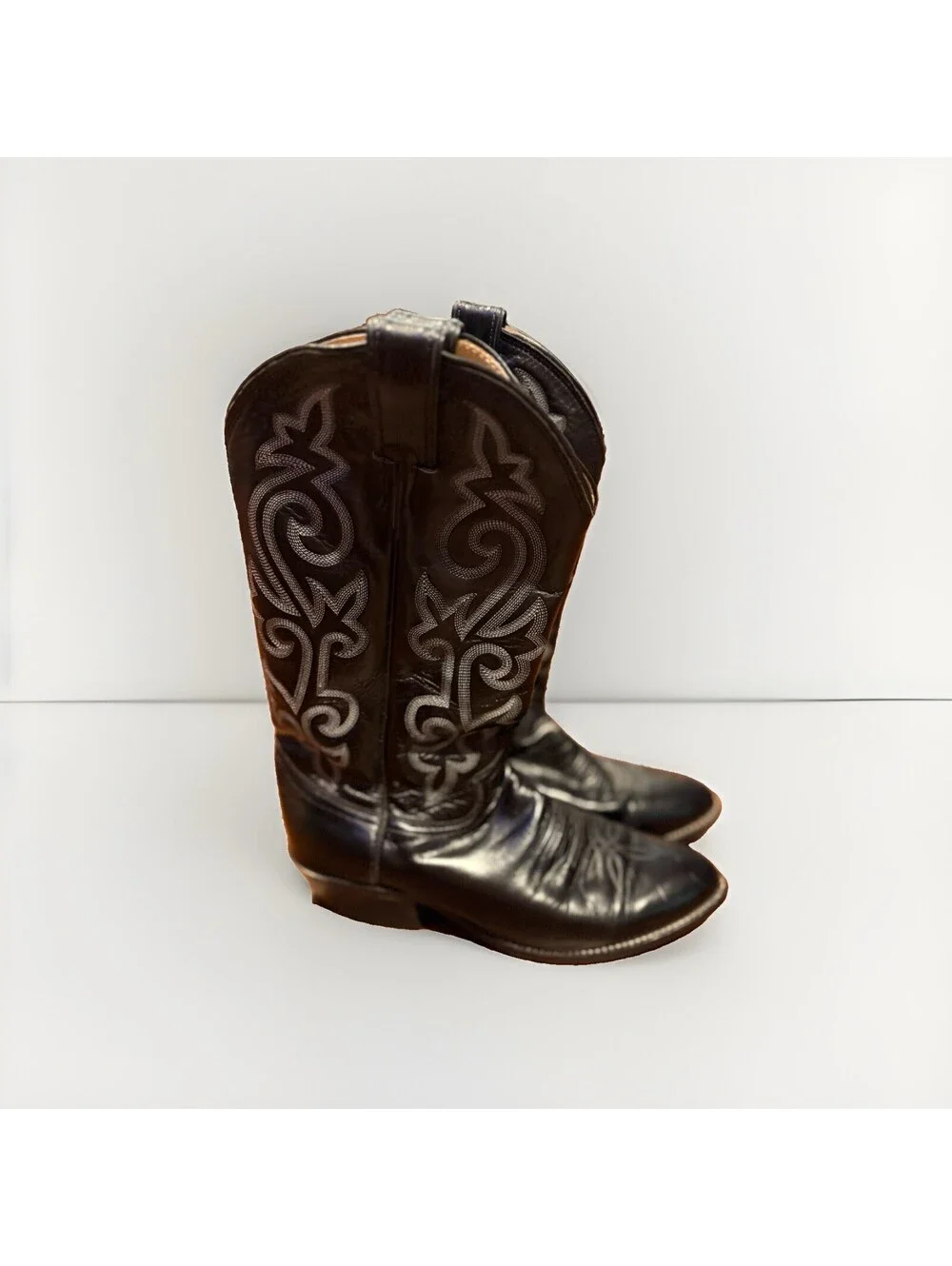 Justin Western Black Cowboy Boots Size 8D Style Code 1410 Leather Used Good